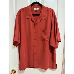 Tommy Bahama 100% Silk Camp Short Sleeve Shirt Burnt Orange Men’s XL Resortwear